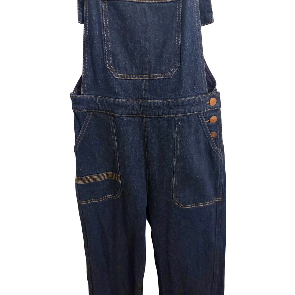 Anthropologie Seventy + Mochi Ruffle Denim Overalls Wide Leg Sz 8 - Picture 3 of 9